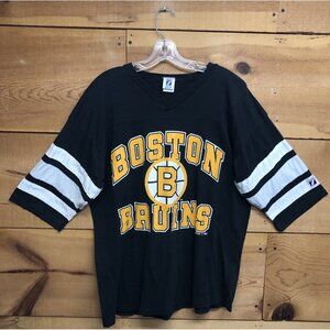 Vintage Logo 7 Boston Bruins Black Ringer T-Shirt Mens Size XL 1990s Black
